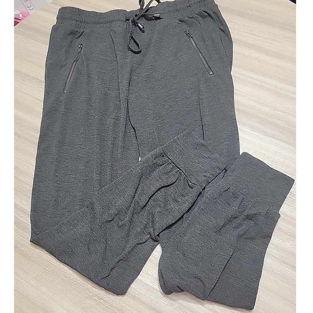 Charcoal Gray Heather Knit Joggers with Zipper Pockets C15067CR Womens Medium